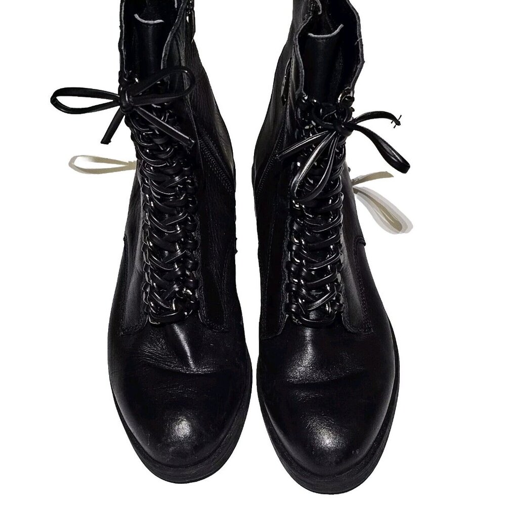 Fergie Womens Nemo Mid Calf Ankle Boots Black Zip Up + Laced Size 7.5M Punk Emo - Picture 4 of 11